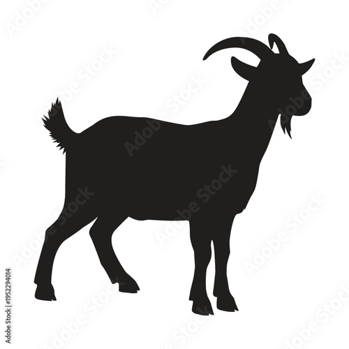 Goat Standing Silhouette with Horns and Goatee for Agricultural Livestock Branding, Farm Animal Graphics, Rural Countryside
