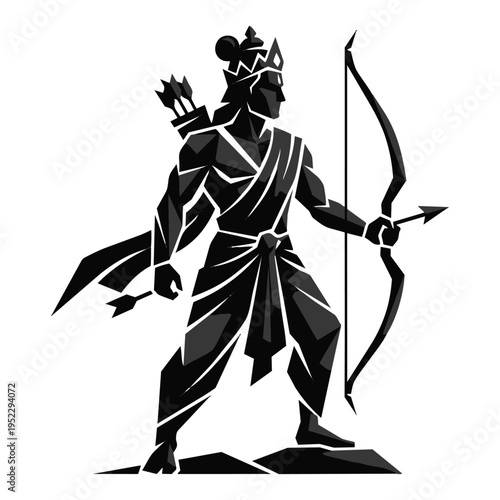 Lord Rama Geometric Silhouette. Hindu God Warrior Ramayana Vector Illustration