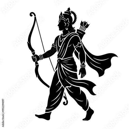 Lord Rama Walking Detailed Silhouette. Hindu God Traditional Ramayana Vector Illustration