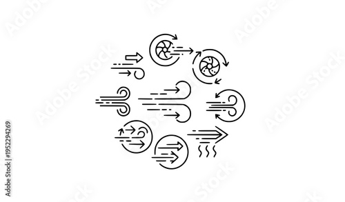 Air suction icon collection airflow ventilation thin bold stroke vector