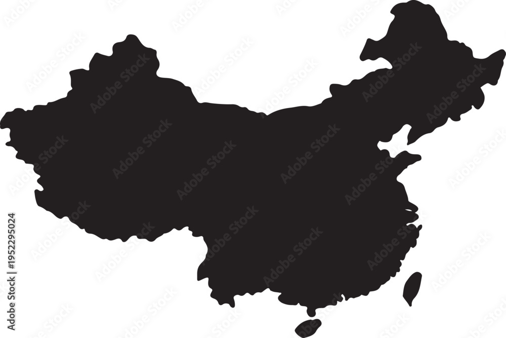 Obraz premium Detailed vector outline map of the Republic of China featuring the national flag silhouette isolated on white with black borders and geography land detail for the Asian continent nation