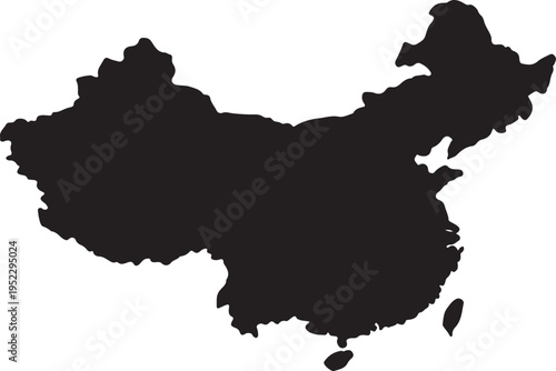 Detailed vector outline map of the Republic of China featuring the national flag silhouette isolated on white with black borders and geography land detail for the Asian continent nation