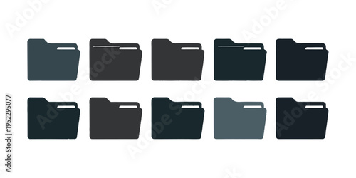 Office folder icons collection in different gray tones for organizing digital files and documents