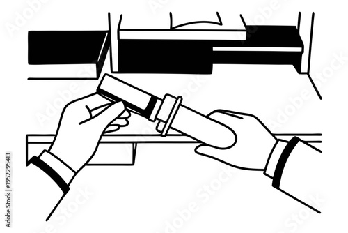 Hands holding glue gun repairing broken line fixing