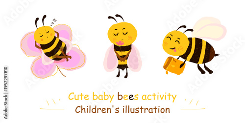 Cute baby bee activity, children's illustration, hand drawn clip art element, can be applied transparent background, vector eps10