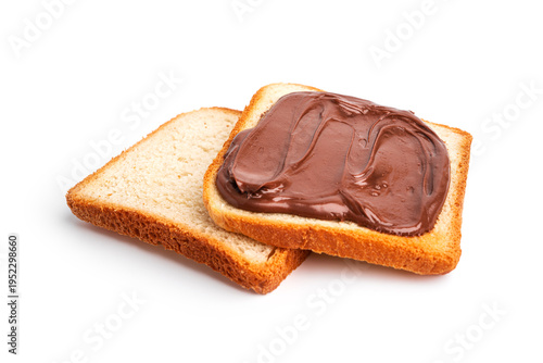 Fotografie Toast with cocoa paste isolated on a white background