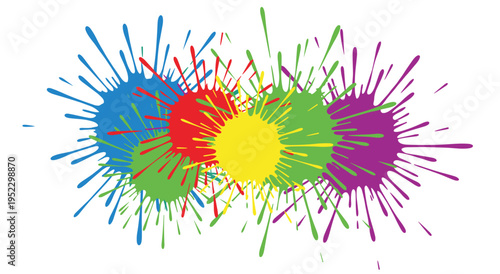 Explosion of colorful paint splatters in red blue green yellow purple