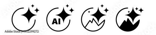 AI image generation icons set - Artificial intelligence, Generative AI logo icon sparkle symbol. showing generate, edit, photo editing, and enhance photo actions with outline style for apps and web