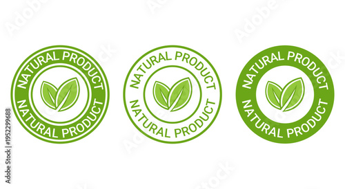 Green natural product leaf badge set isolated on white background