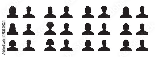 Silhouette male and female heads. People profile avatars, anonymous faces portraits, black silhouette unknown faceless set