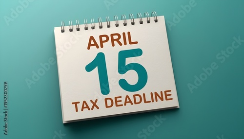A calendar notepad with April 15 tax deadline written on it