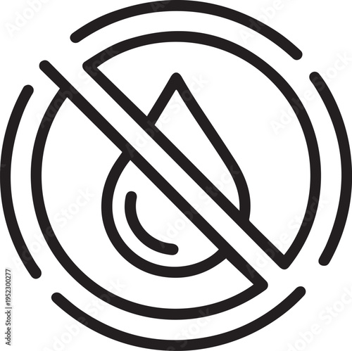 No Water Drop Prohibition Sign Minimalist Line Icon for Drought and Conservation Concepts