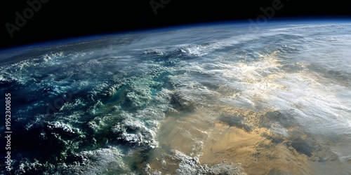 Wallpaper Mural A high-altitude view of Earth. Clouds and land masses are visible. Curvature suggests a spherical planet Torontodigital.ca