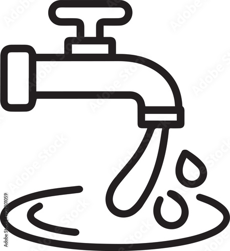 Leaking Water Faucet Line Icon with Dripping Drops for Plumbing and Repair Concepts