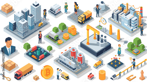 This isometric illustration conveys reliability and efficiency, ideal for concepts related to logistics, maintenance, or home services. The minimalist