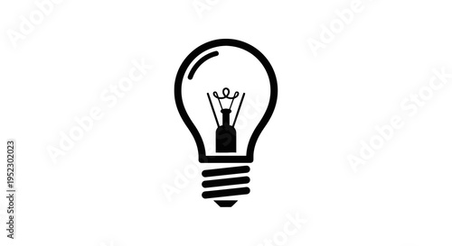 Black and white graphic of an incandescent light bulb with inner filaments