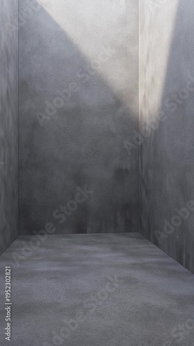 Empty concrete room with dramatic light and shadow