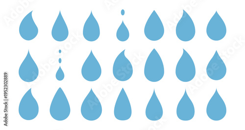 blue drops and droplet silhouette vector set. Drop icons on white background