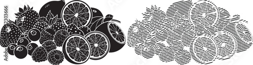 Contrast between geometric and organic shapes in black and white illustration