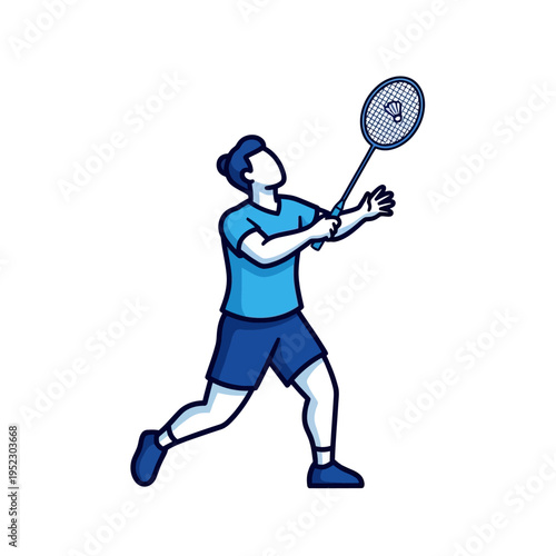 Badminton Player Hitting Shuttlecock with Racket, Active Sport Competition