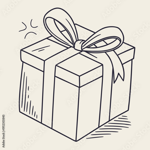 Classic wrapped gift box with ribbon bow line art illustration