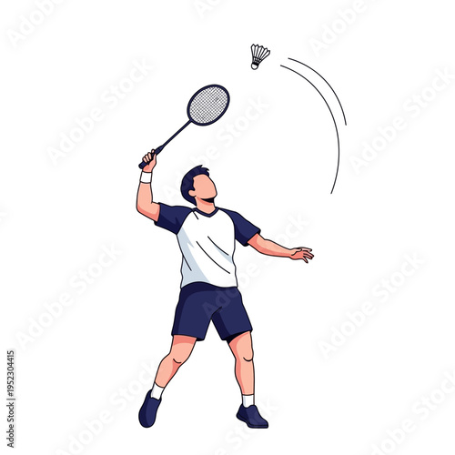 Badminton Player Serving Shuttlecock, Sports Action Illustration