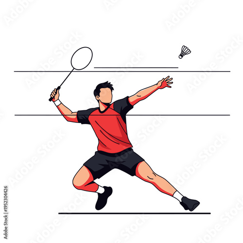 Badminton Player Smashing Shuttlecock - Dynamic Action Illustration