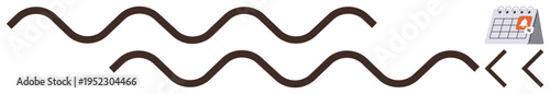 Time management, schedules, workflow, progress, planning, and productivity. Wavy lines next to a small calendar symbol with date marker. Time management and workflow planning theme