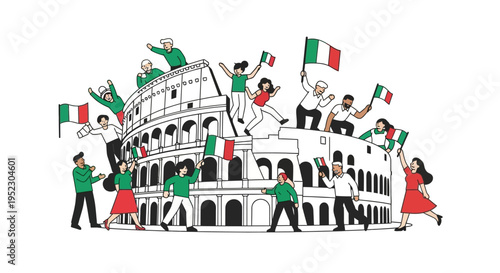 People Celebrating With Italian Flags.