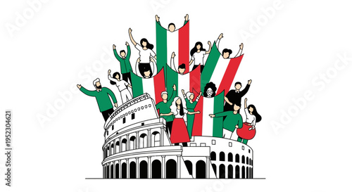 People Celebrating with Italian Flags.