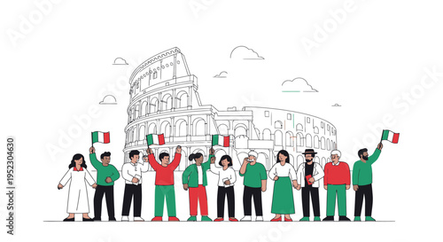 People holding Italian flags together.