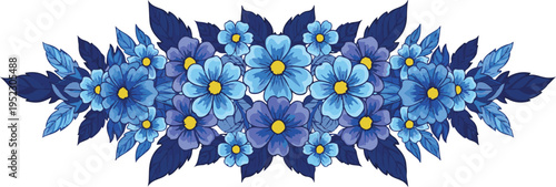 Symmetrical Blue Floral Swag - Decorative Daisy Border for Stationary and Background Design