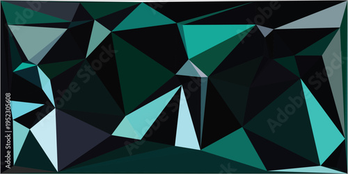 Abstract geometric background featuring a series of low poly triangles in shades of dark green