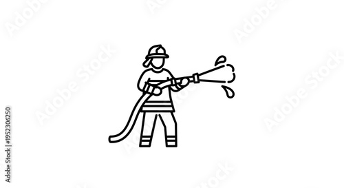 Firefighter spraying water from hose.