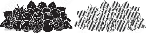 Comparison of clustered geometric and organic shapes in black and white illustration