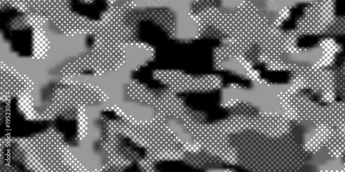 Fashionable digital dark camouflage pattern. Stylish military print for fabric, seamless monochrome background. Urban camo halftone dots black texture. Vector textile graphics