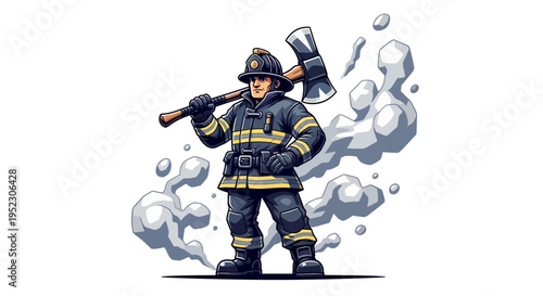 Firefighter in protective gear standing.