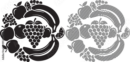 Intricate black and white grapevine patterns intertwined with ornate designs