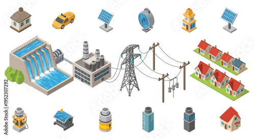 Isometric representation of sustainable energy sources and infrastructure