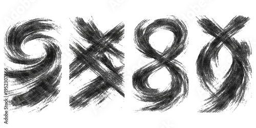 Abstract black and white paint strokes create a grunge illustration with sketch lines and an artistic fly fishing rope aesthetic isolated on a white background