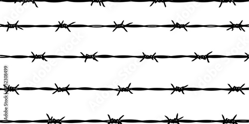 A sharp metal barbed wire vector silhouette isolated on white serves as a dangerous steel border fence barrier for prison security and protection