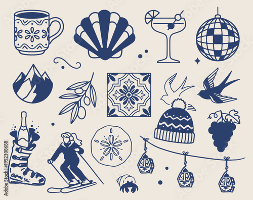 sea shell beach illustration set, ocean shell elements collection, marine shell doodle design, beach summer icons illustration, sea life shell artwork, coastal shell illustration pack, shell illustrat