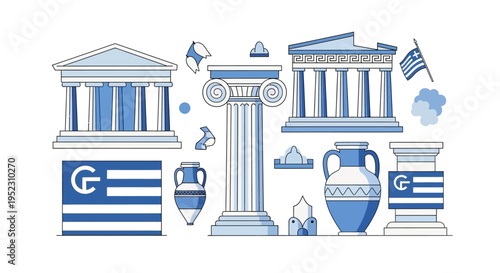 Greek Architecture Columns and Vases.