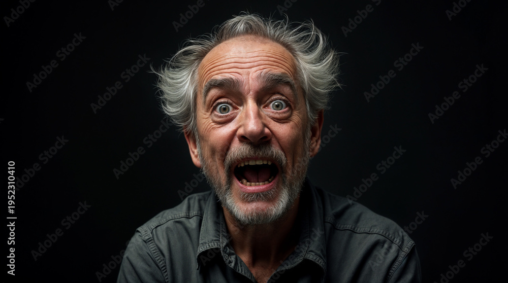 Fototapeta premium Funny shocked senior man portrait expressive face emotion concept
