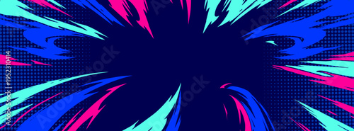 Modern abstract graffiti background of fast lightning comic explosion effects in neon colors.