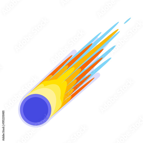 Fiery Meteor Streak Across White Background, Space Object Illustration