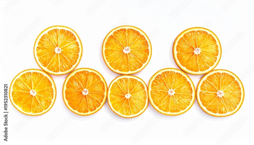 Obraz premium Geometric pattern of orange slices on clean white background