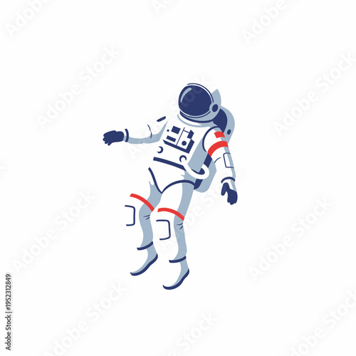 Astronaut Floating in Space, White Suit with Red Accents, Isolated