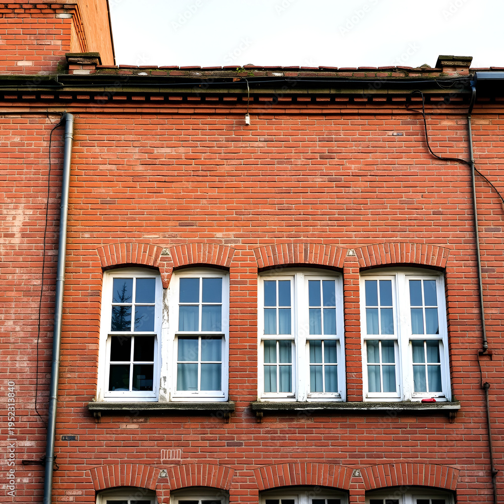 Naklejka premium Old brick building exterior featuring a row of windows