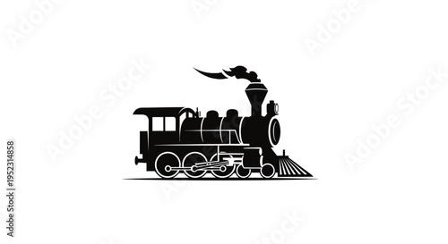 Stylized black silhouette of an old fashioned steam locomotive with red smoke
